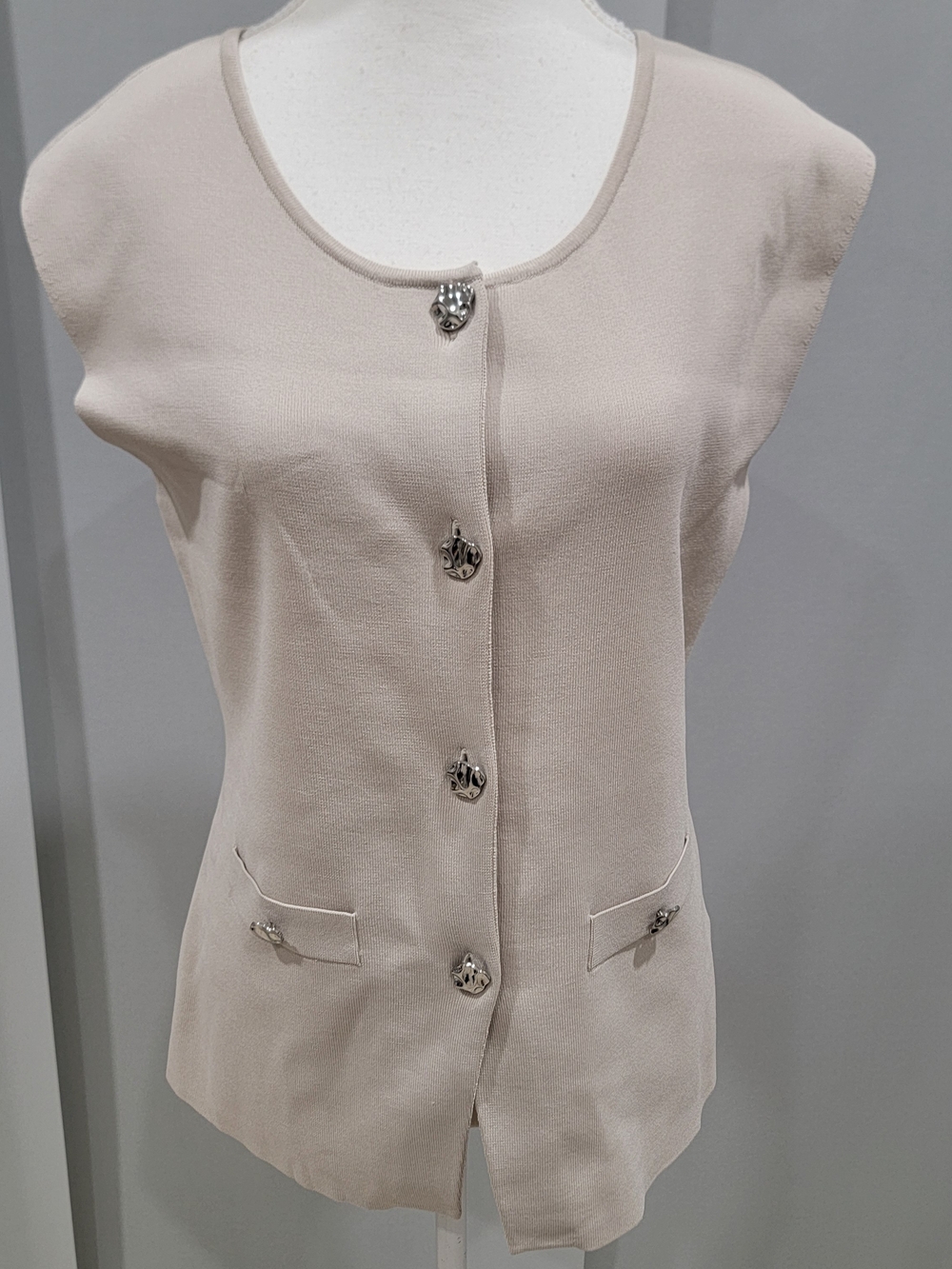 Joseph Ribkoff Sleeveless Button Front Top in Light Beige